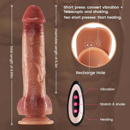 Quusvik- 9 Vibrating 3 Thrusting & Swing Intelligent Heating Realistic Dildo Vibrator 6.3 Inch - Quusvik