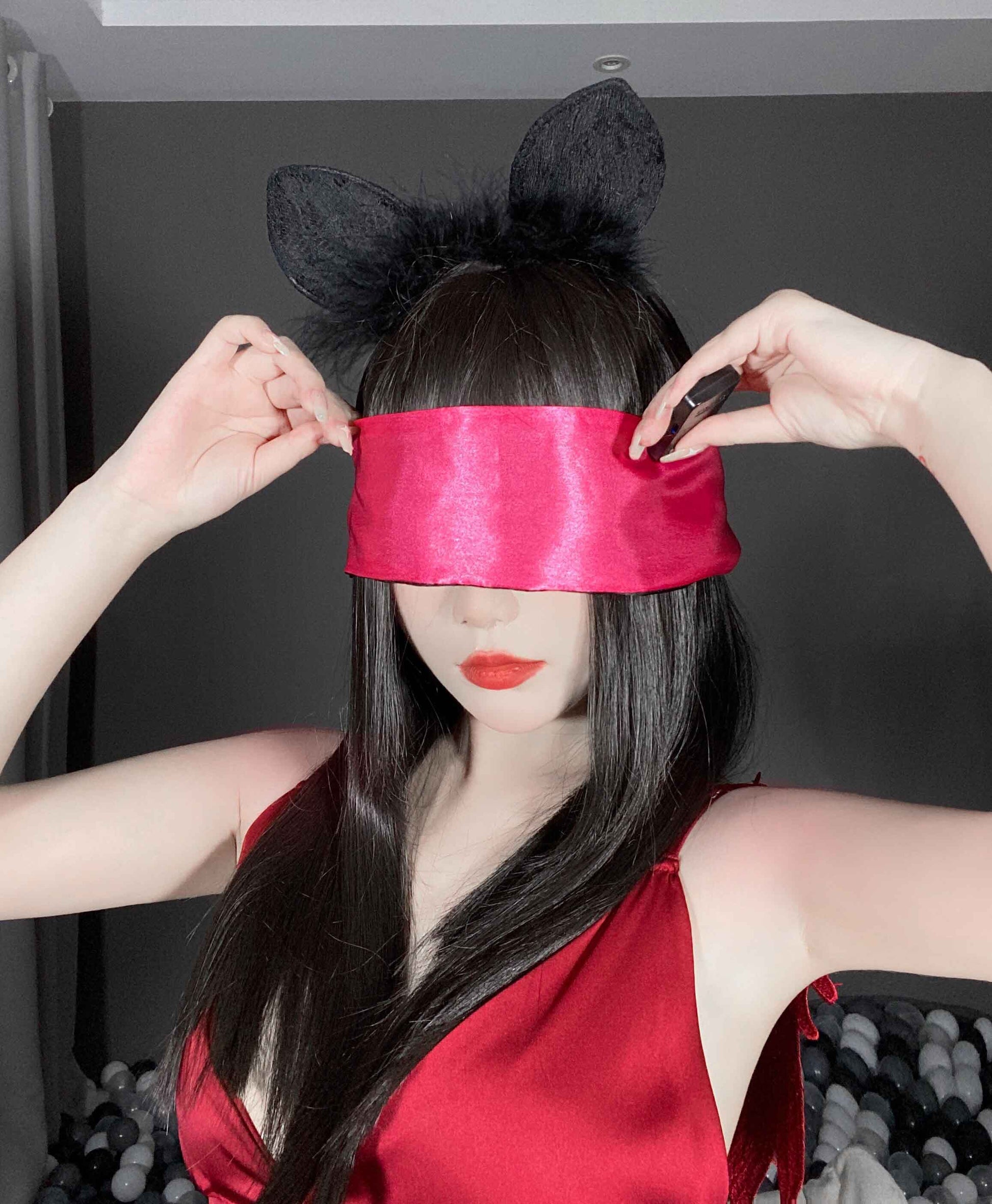 Black and Red Silk Satin Eye Patch P-11 two-tone0