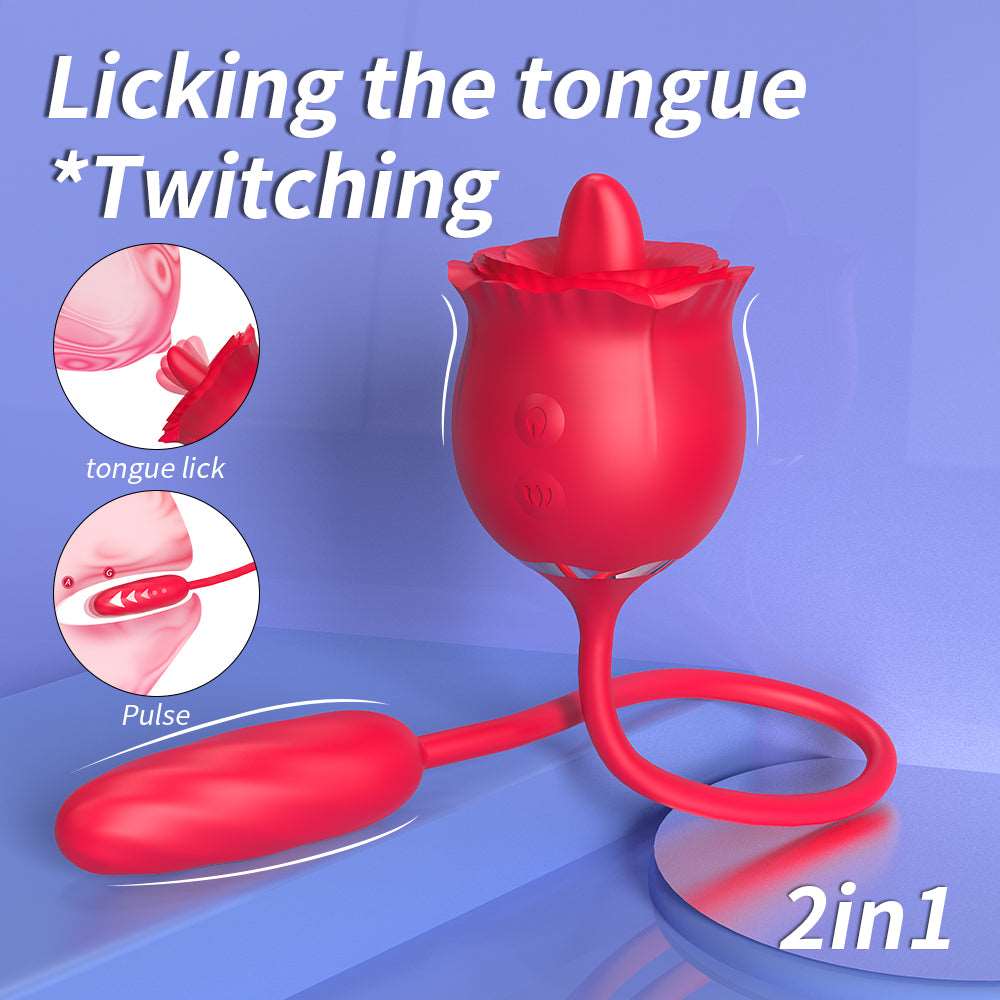 Quusvik- 2 In 1 Rose Toy Thrusting Dildo Vibrator With 9 Tongue Licking 9 Thrusting Vibrating - Quusvik