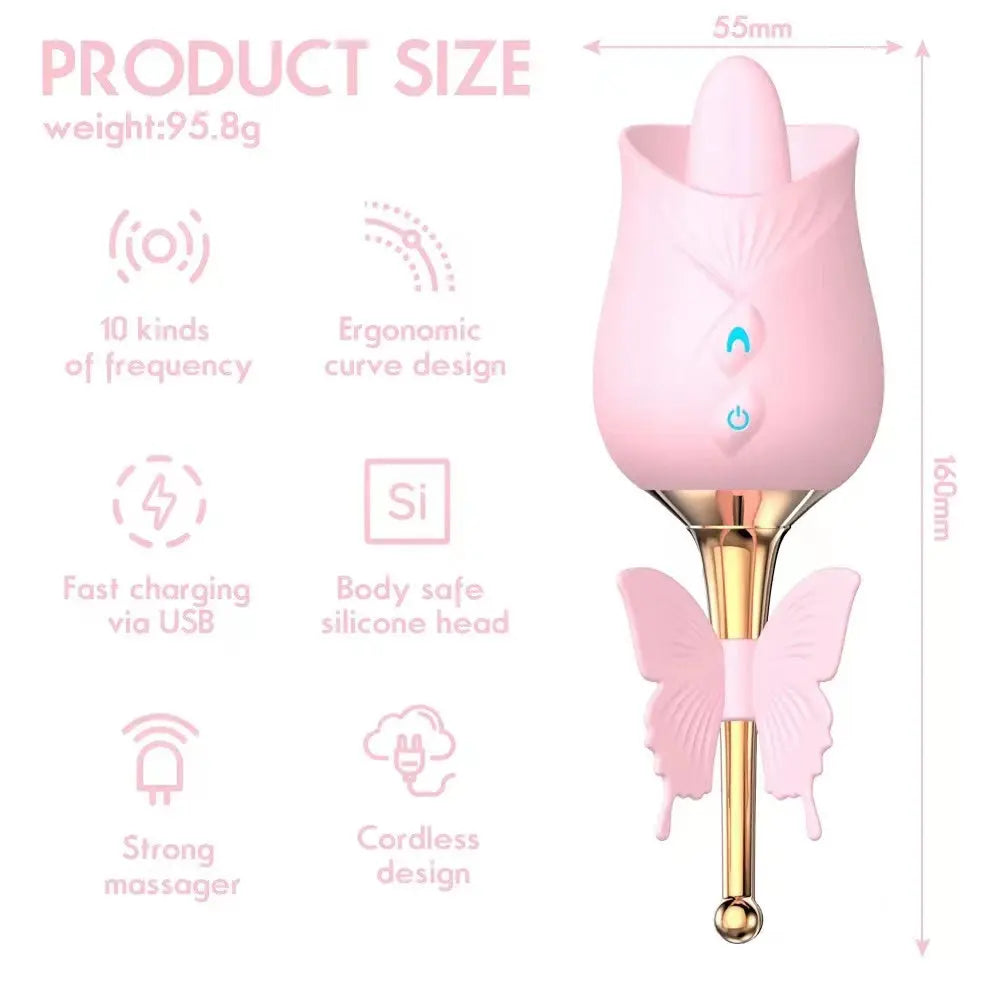 Quusvik Rose Vibrator with 10-Frequency Vibration Tongue Licking Feature for Women4