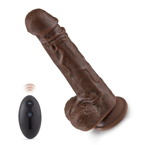 Quusvik- 9.05 Inch Realistic 8 Thrusting Vibrating Heating Black Dildo with Remote Control