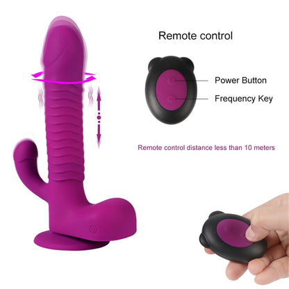 Quusvik- 360 Degree Rotating Telescopic Dildo Vibrator With Suction Cup Wireless Remote Control - Quusvik