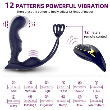 Quusvik wireless remote control male prostate vibrating massager with cock ring2