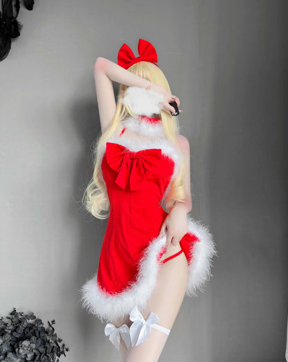 T-2494 Plush bow Christmas dress - Quusvik