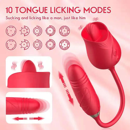 Quusvik Rose Dildo Suction Vibrator with Clitoris Sucker and Stimulator Tongue Licking Feature2