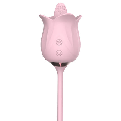 Quusvik- 3-in-1 Blooming Sexy Pink Rose Toy Rotating Pearls Telescopic Tongue-licking Vibrator - Quusvik