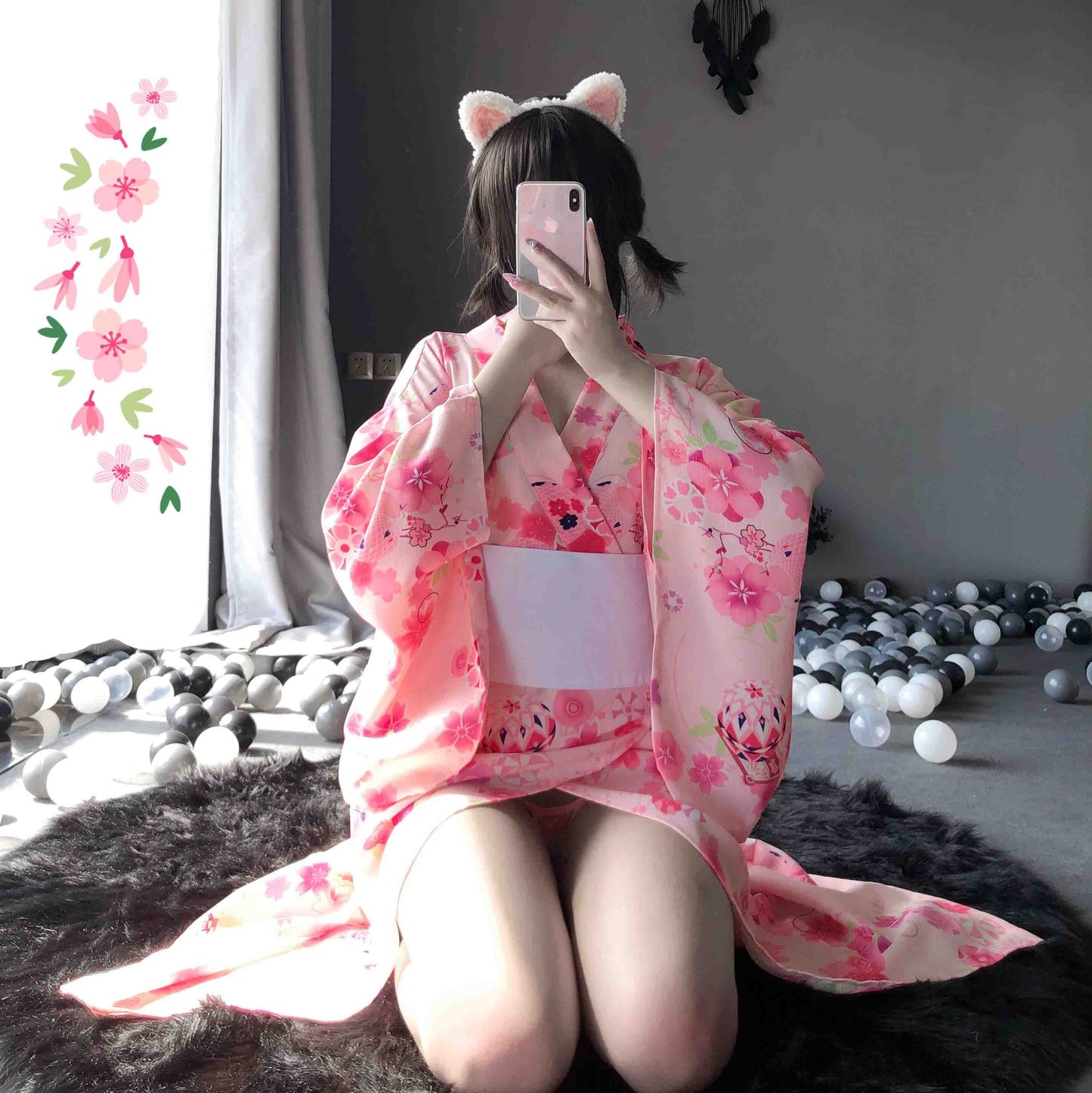 T-1140 Erotic lingerie chiffon vintage print kimono - Quusvik