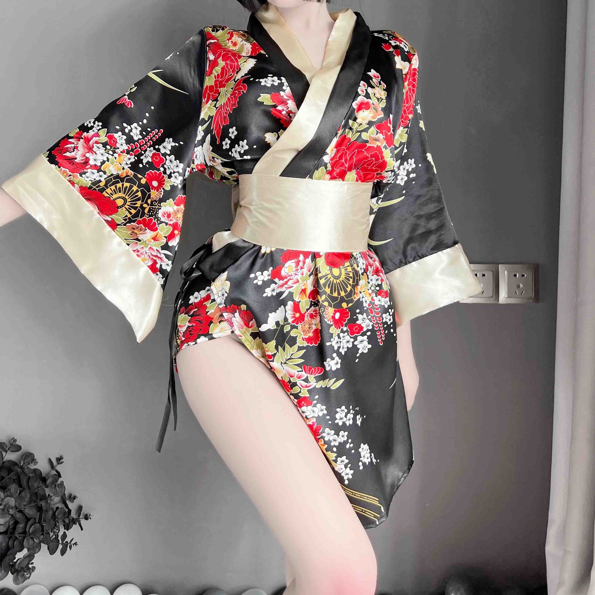 T-1006 Sexy pajamas, fun clothes, easy to take off, seductive bed, exposed women's kimono, uniform, emotional and fun underwear - Quusvik