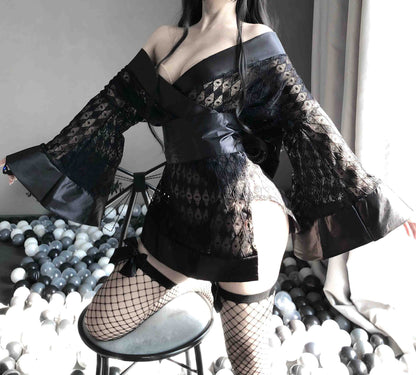 T-2172 Erotic lingerie dark Japanese kimono - Quusvik