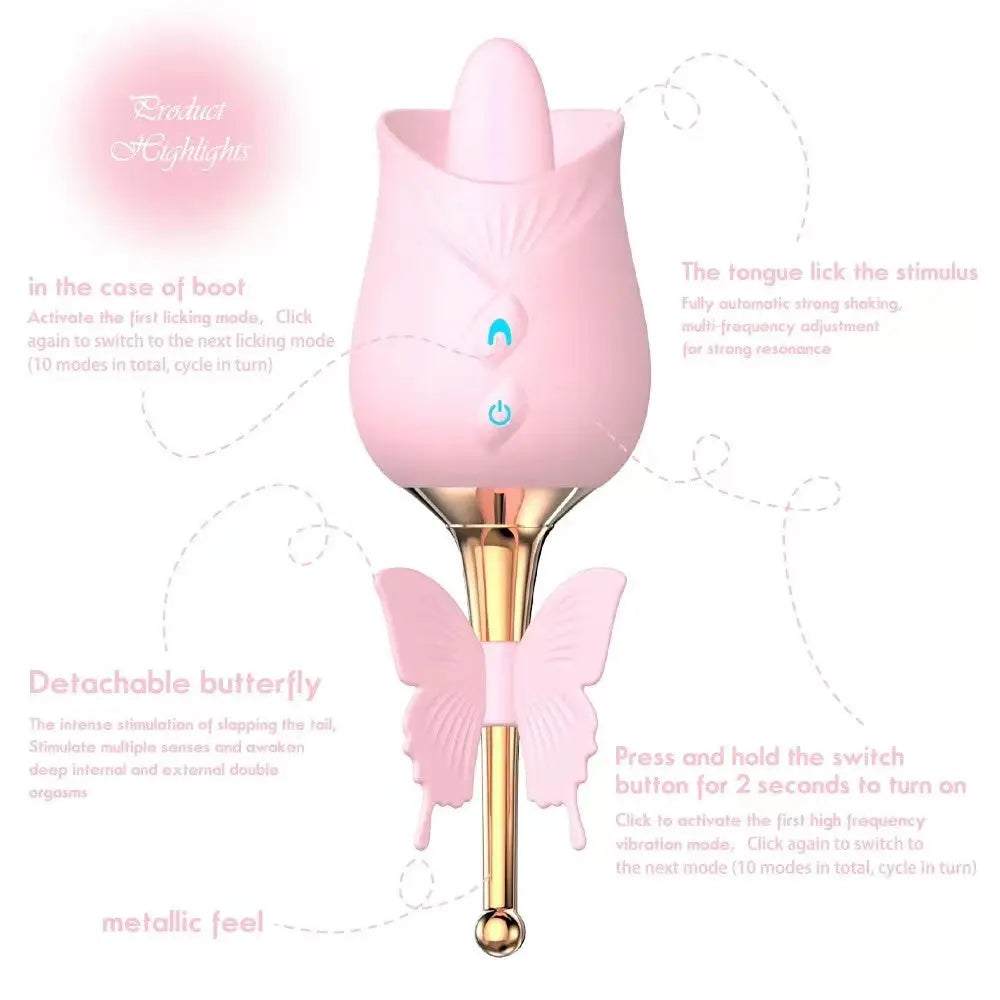 Quusvik Rose Vibrator with 10-Frequency Vibration Tongue Licking Feature for Women5