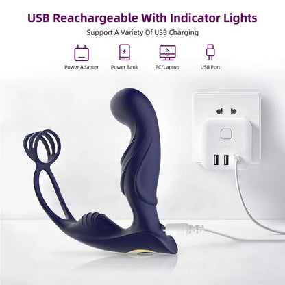 Quusvik wireless remote control male prostate vibrating massager with cock ring4