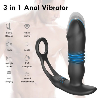 Quusvik FEALY Cock Ring Prostate Massager with 7 Vibrations and 7 Thrusts for gay toy3