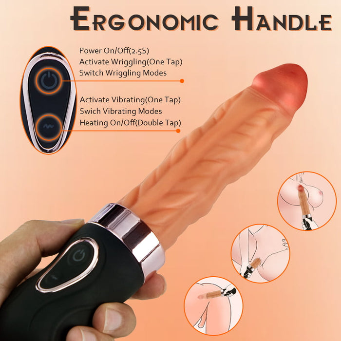 Quusvik- Riley 7 Wriggling Quiet 9 Vibrating Heating Vaginal Anal Vibrator Lifelike Dildo 9.65 Inch