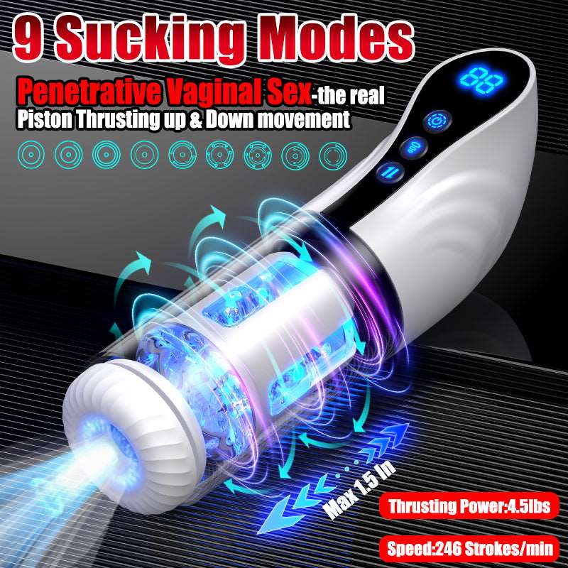 Quusvik- 3-in-1 Thrusting Rotating Sucking Deep-throat Male Masturbator - Quusvik