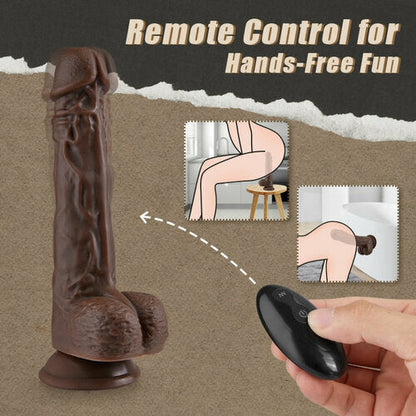 Quusvik- 9.05 Inch Realistic 8 Thrusting Vibrating Heating Black Dildo with Remote Control - Quusvik