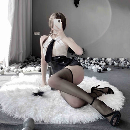 T-2489 Fun Lingerie Sexy Skirt OL Secretary Uniform Seductive Hot Nightclub Pajamas (Costume + short skirt + tie) - Quusvik