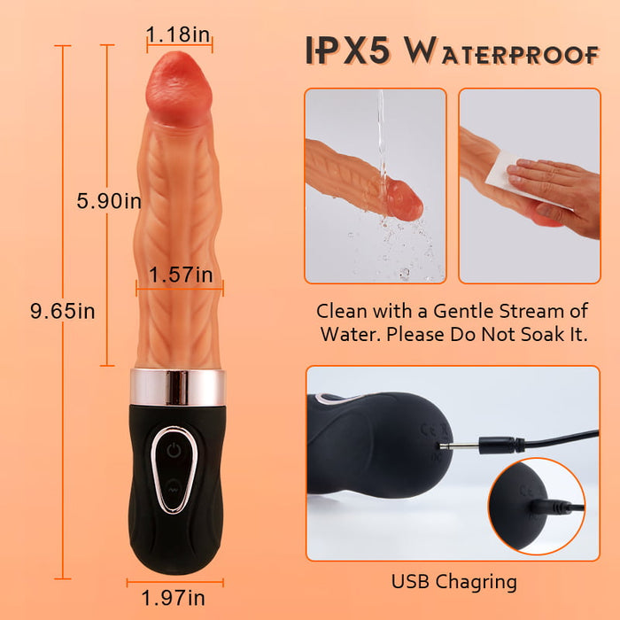 Quusvik- Riley 7 Wriggling Quiet 9 Vibrating Heating Vaginal Anal Vibrator Lifelike Dildo 9.65 Inch - Quusvik