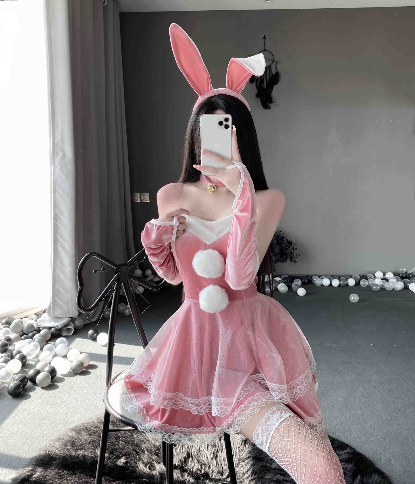 T-1051 Charming rabbit tube top dress bunny girl cos uniform sexy suspender nightdress - Quusvik