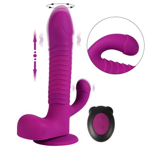 Quusvik- 360 Degree Rotating Telescopic Dildo Vibrator With Suction Cup Wireless Remote Control - Quusvik