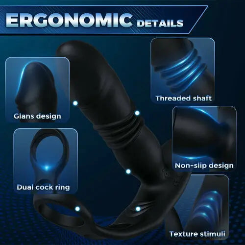 Quusvik Prostate Massager with 3 Thrusting and 12 Vibrating Cock Rings for Gay Toy4