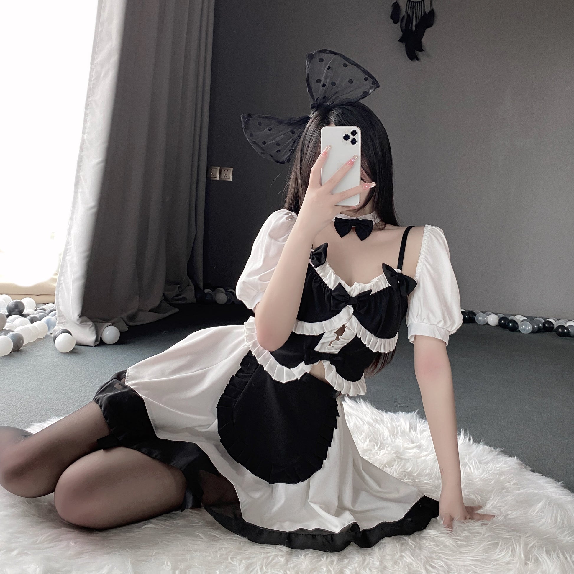 T-2538  Cute soft girl Japanese black and white maid maid suit cos Lolita - Quusvik