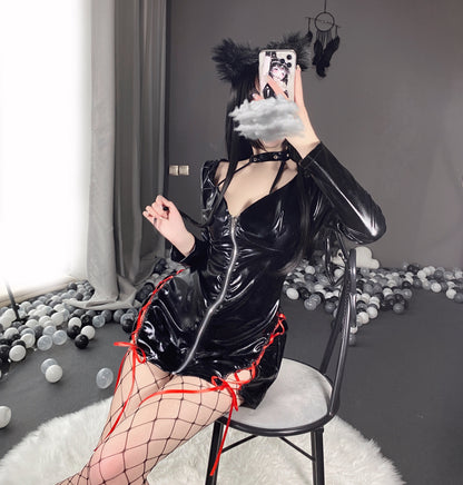 T-2510 Hot leather uniform temptation bed teasing no-take passion set - Quusvik