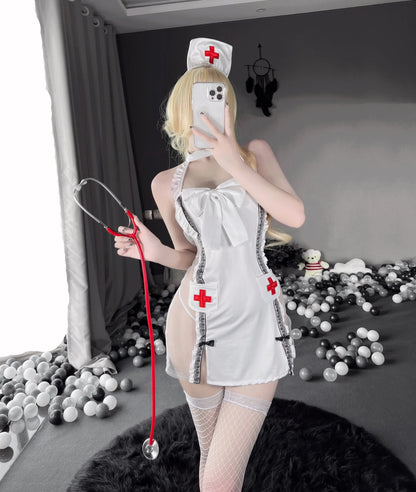 T-2501 Strap lace see-through nurse dress hot sexy uniform - Quusvik