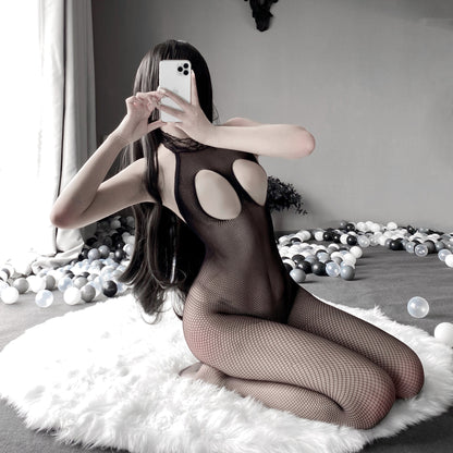 W-3102  Erotic mesh bandeau open crotch one-piece - Quusvik