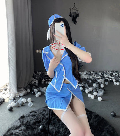 T-2532 Role play sexy flight attendant uniform seduction buttock passion set - Quusvik