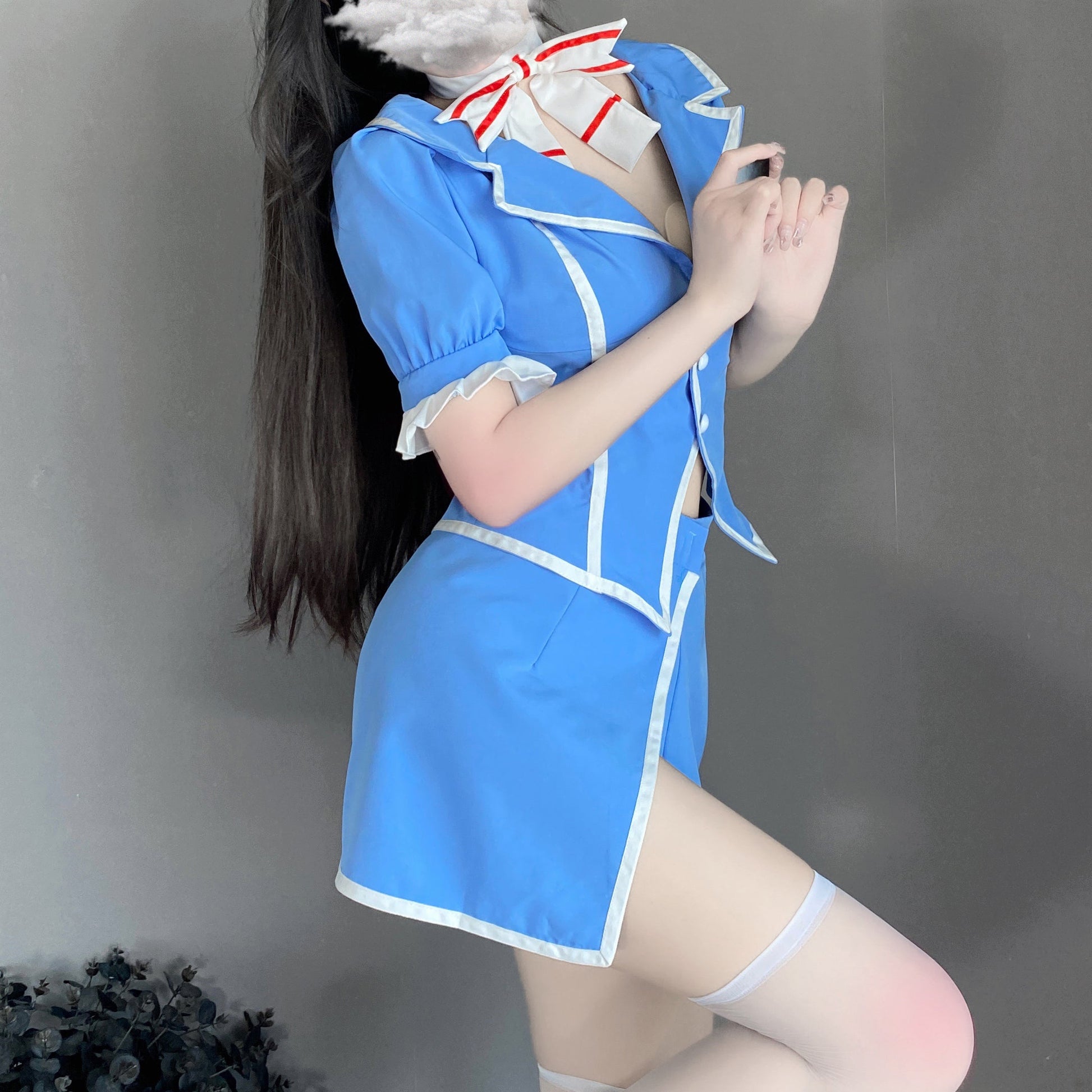 T-2532 Role play sexy flight attendant uniform seduction buttock passion set - Quusvik