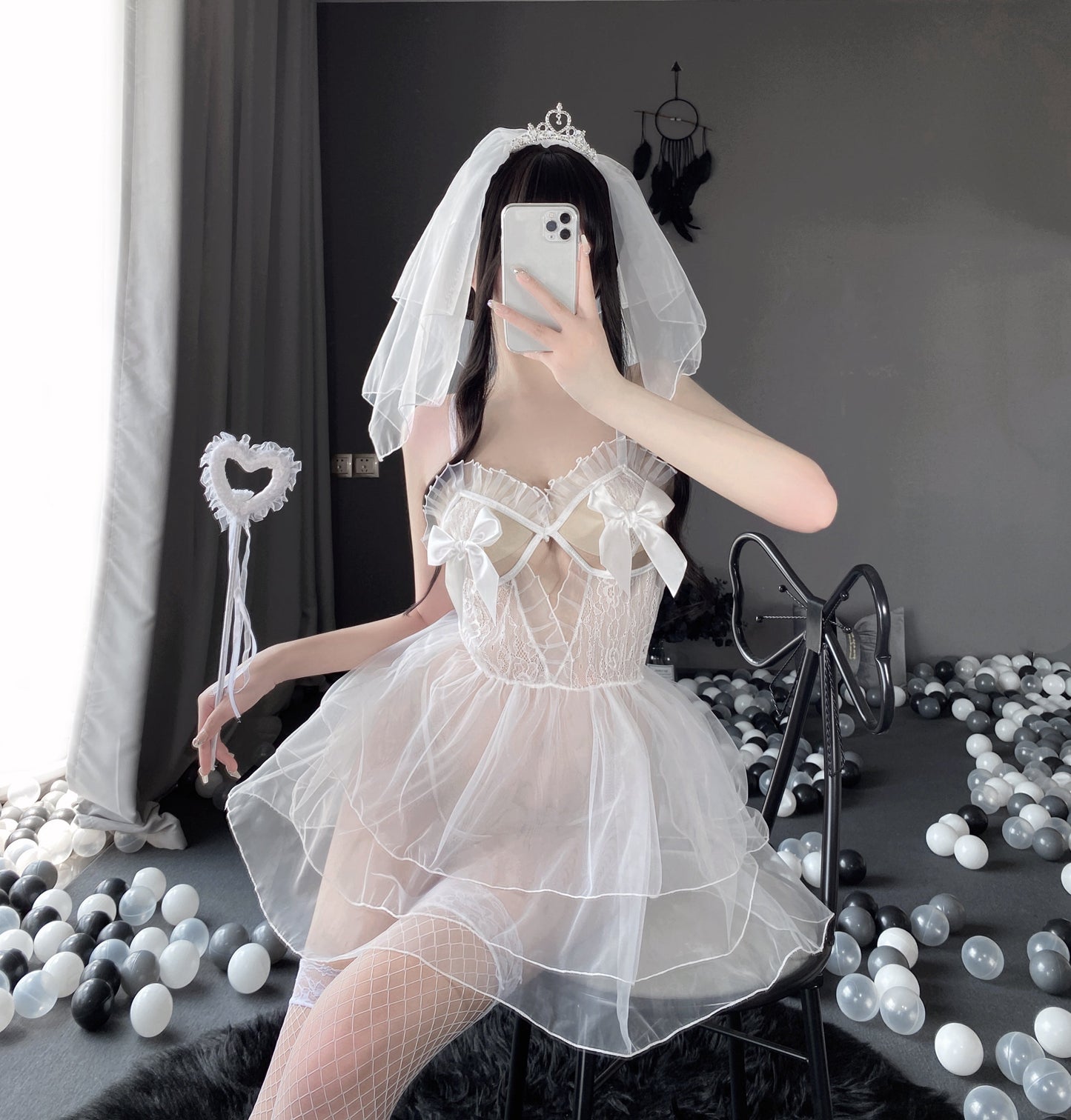 T-2541  Sweet mesh bride opens without taking off her jumpsuit uniform - Quusvik