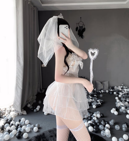 T-2541  Sweet mesh bride opens without taking off her jumpsuit uniform - Quusvik