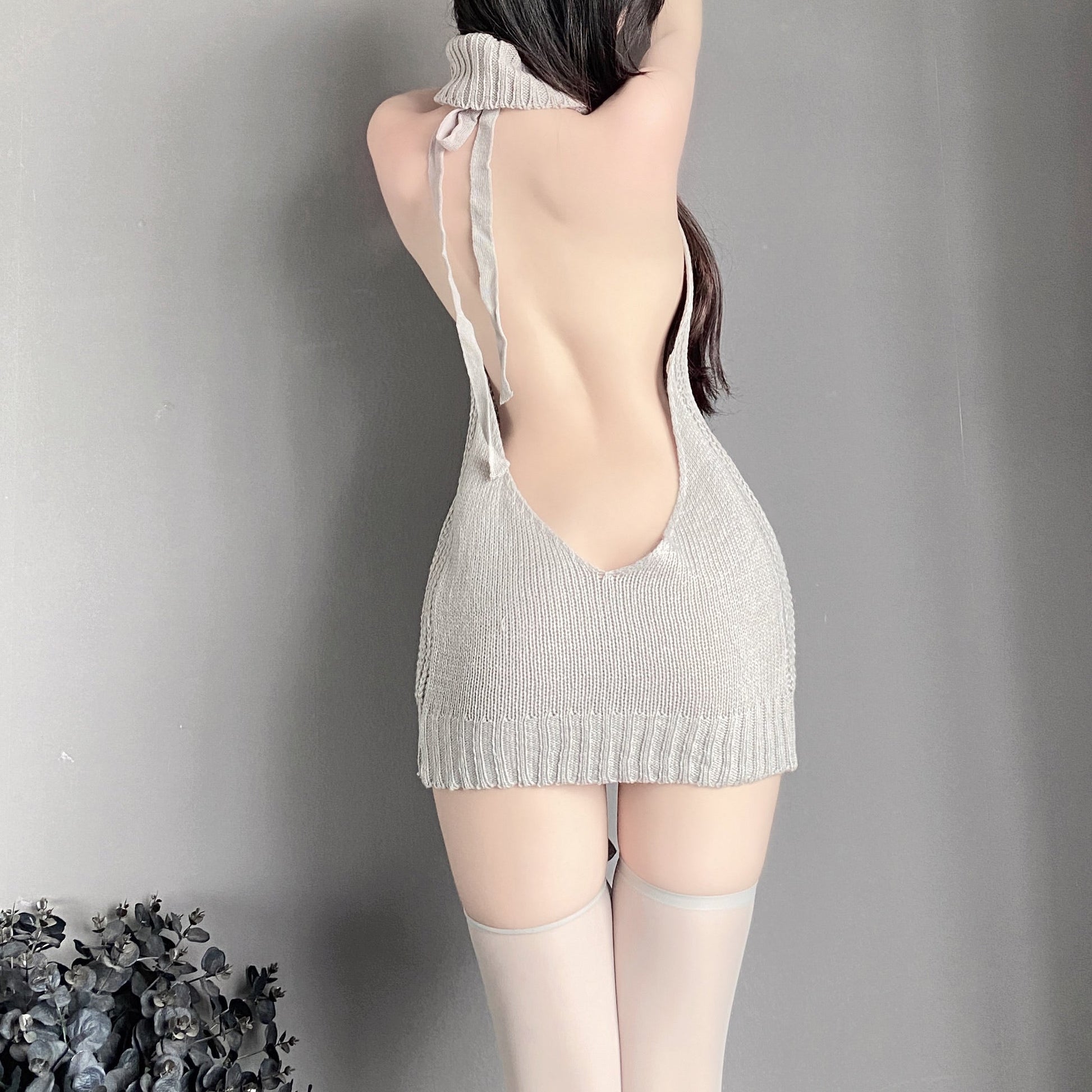 T-1059 Hot backless gray sweater - Quusvik