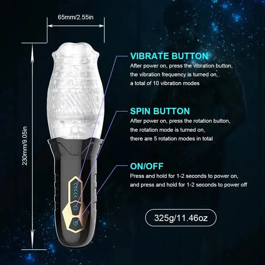 Quusvik Powerful Male Penis Masturbator Cup with Glans Stimulate Rotation Vibration5