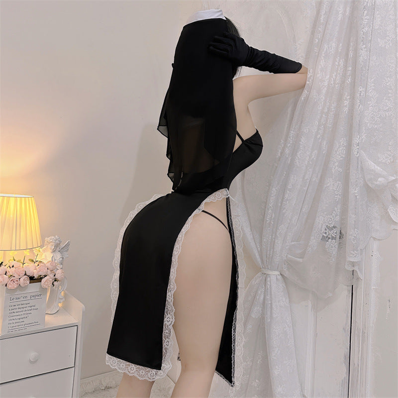 T-9181 Sexy high slit nun dress - Quusvik