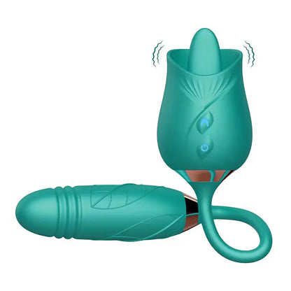 Quusvik Rose Dildo Suction Vibrator with Clitoris Sucker and Stimulator Tongue Licking Feature0