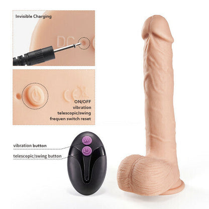 Quusvik- Rotary Telescopic Thrust Dildo Rocking Toy Vibration Stimulation Clitoris Anus Uterine Cavity Lifelike Strong Sucker - Quusvik