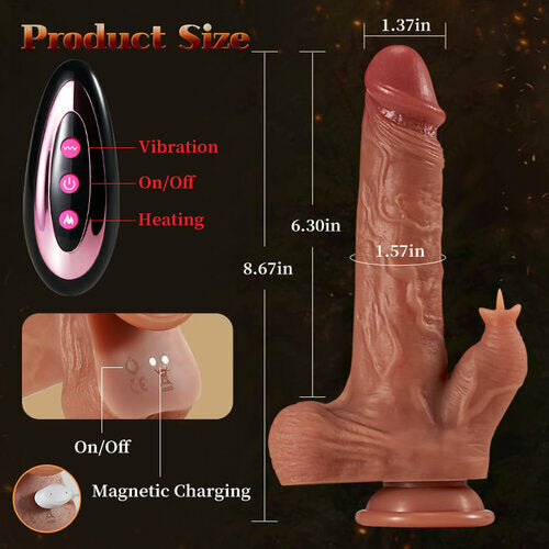 Quusvik- Reed 9 Vibrating Tongue Licking 3 Thrusting & Swing Heating 8.67 Inch Realistic Dildo - Quusvik