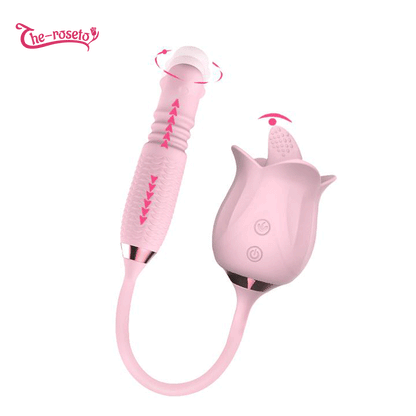 Lurevibe - 3-in-1 Blooming Sexy Pink Rose Toy Rotating Pearls Telescopic Tongue-licking Vibrator - Lurevibe