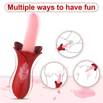 Quusvik- Rose Tongue Vibrating Stick Vaginal Licking Clitoris Stimulator - Quusvik