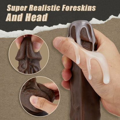 Quusvik- 9.05 Inch Realistic 8 Thrusting Vibrating Heating Black Dildo with Remote Control - Quusvik