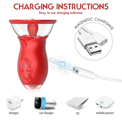 Quusvik- 2 In 1 Rose Tongue Licking Clitoris Vagina Sucker - Quusvik